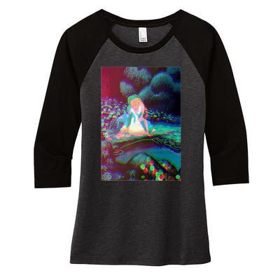 Alice In Wonderland Trippy Women's Tri-Blend 3/4-Sleeve Raglan Shirt