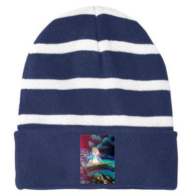 Alice In Wonderland Trippy Striped Beanie with Solid Band