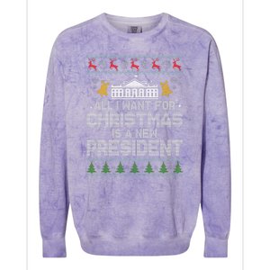 All I Want For Christmas Is A New President Ugly Christmas Sweater Colorblast Crewneck Sweatshirt