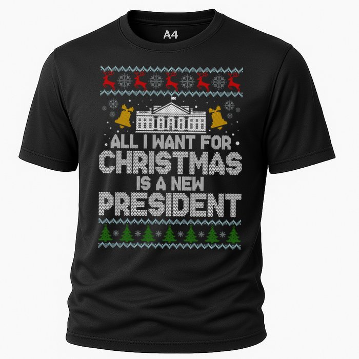 All I Want For Christmas Is A New President Ugly Christmas Sweater Cooling Performance Crew T-Shirt
