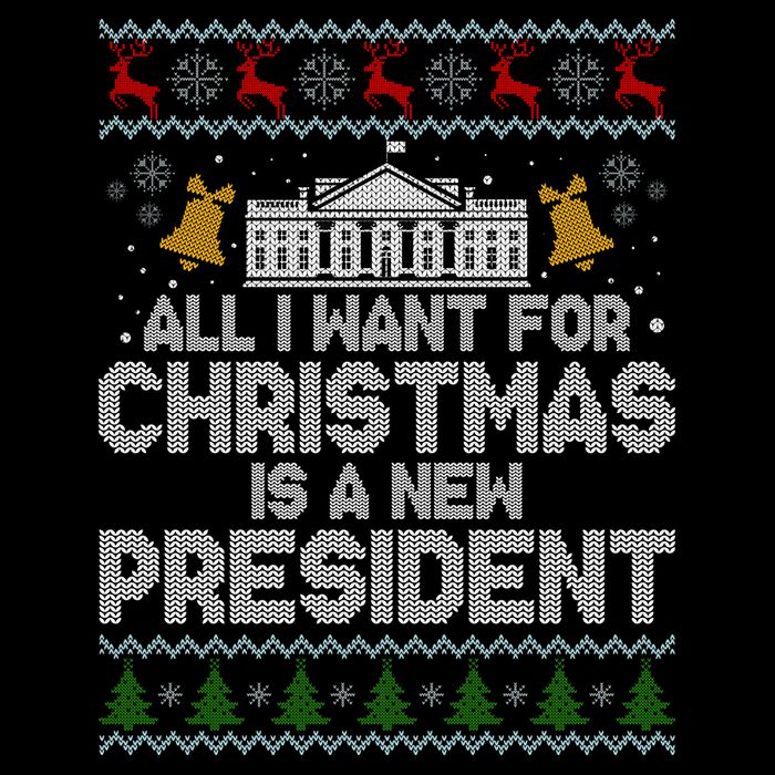 All I Want For Christmas Is A New President Ugly Christmas Sweater Drawstring Bag