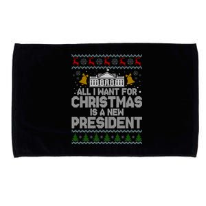 All I Want For Christmas Is A New President Ugly Christmas Sweater Microfiber Hand Towel