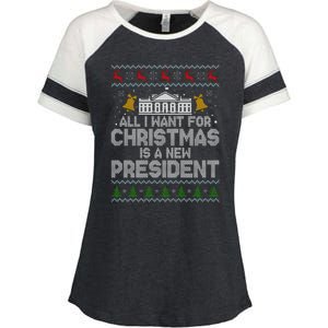 All I Want For Christmas Is A New President Ugly Christmas Sweater Enza Ladies Jersey Colorblock Tee