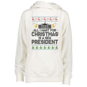 All I Want For Christmas Is A New President Ugly Christmas Sweater Womens Funnel Neck Pullover Hood