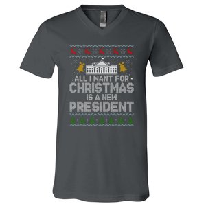 All I Want For Christmas Is A New President Ugly Christmas Sweater V-Neck T-Shirt