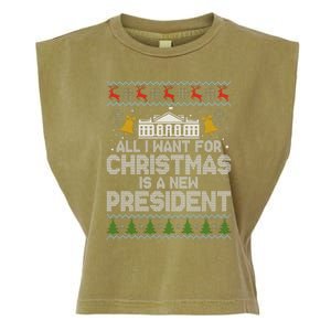 All I Want For Christmas Is A New President Ugly Christmas Sweater Garment-Dyed Women's Muscle Tee