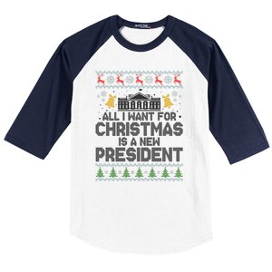 All I Want For Christmas Is A New President Ugly Christmas Sweater Baseball Sleeve Shirt