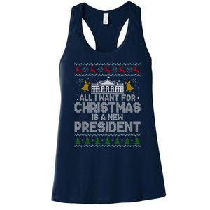 All I Want For Christmas Is A New President Ugly Christmas Sweater Women's Racerback Tank