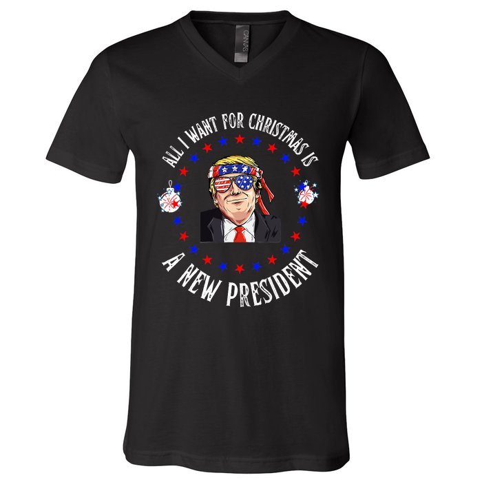 All I Want For Christmas Is A New President Trump Xmas V-Neck T-Shirt