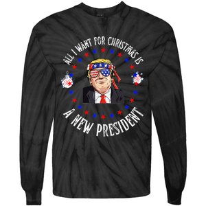 All I Want For Christmas Is A New President Trump Xmas Tie-Dye Long Sleeve Shirt