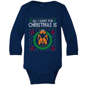 All I Want For Christmas Is French Bulldogs Funny Gift Baby Long Sleeve Bodysuit