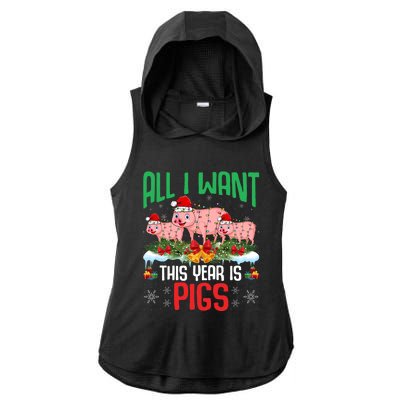 All I Want This Year Is Pigs Wearing Santa Hat Christmas Gift Ladies PosiCharge Tri-Blend Wicking Draft Hoodie Tank