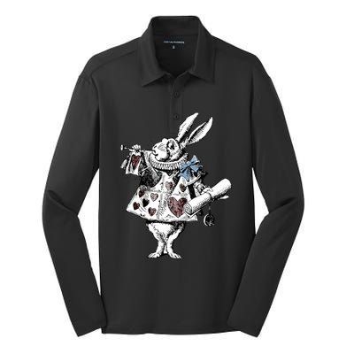 Alice In Wonderland White Rabbit Silk Touch Performance Long Sleeve Polo