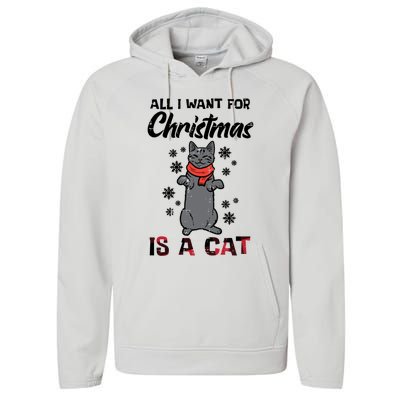 All I Want For Christmas Is Cat Xmas Gift Performance Fleece Hoodie