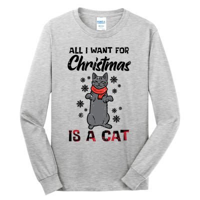 All I Want For Christmas Is Cat Xmas Gift Tall Long Sleeve T-Shirt