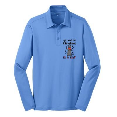 All I Want For Christmas Is Cat Xmas Gift Silk Touch Performance Long Sleeve Polo