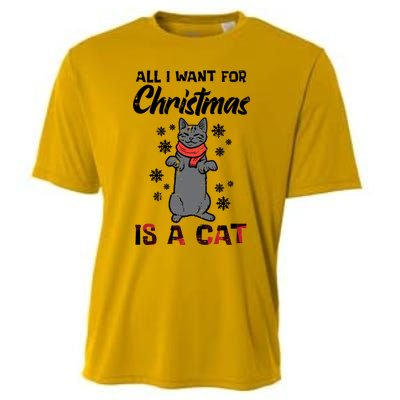 All I Want For Christmas Is Cat Xmas Gift Cooling Performance Crew T-Shirt