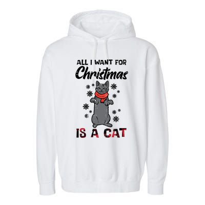 All I Want For Christmas Is Cat Xmas Gift Garment-Dyed Fleece Hoodie