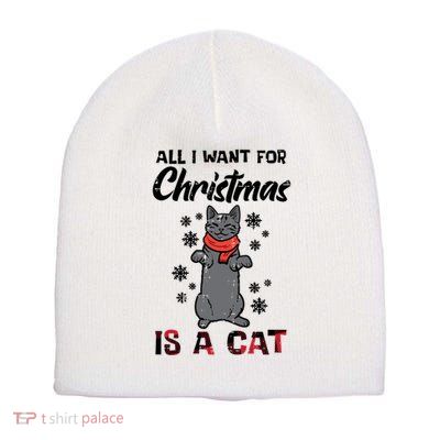 All I Want For Christmas Is Cat Xmas Gift Short Acrylic Beanie