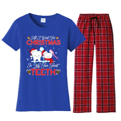 All I Want For Christmas Is My Two Front Teeth Funny Gift Women's Flannel Pajama Set