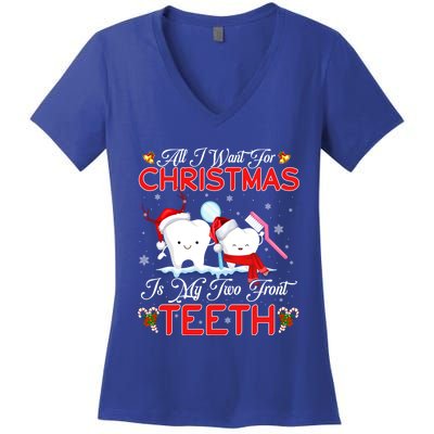 All I Want For Christmas Is My Two Front Teeth Funny Gift Women's V-Neck T-Shirt