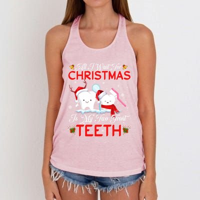 All I Want For Christmas Is My Two Front Teeth Funny Gift Women's Knotted Racerback Tank