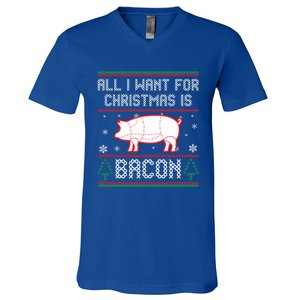 All I Want For Christmas Is Bacon Pig Ugly Christmas Sweater Gift V-Neck T-Shirt