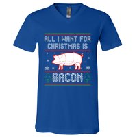 All I Want For Christmas Is Bacon Pig Ugly Christmas Sweater Gift V-Neck T-Shirt