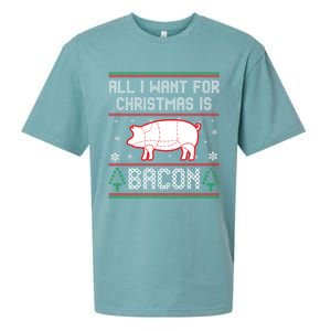 All I Want For Christmas Is Bacon Pig Ugly Christmas Sweater Gift Sueded Cloud Jersey T-Shirt