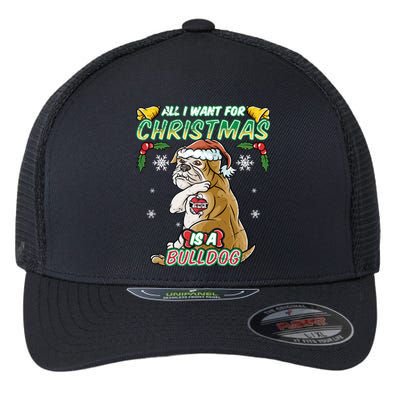 All I Want For Christmas Is A Bulldog Santa Claus Dog Xmas Gift Flexfit Unipanel Trucker Cap