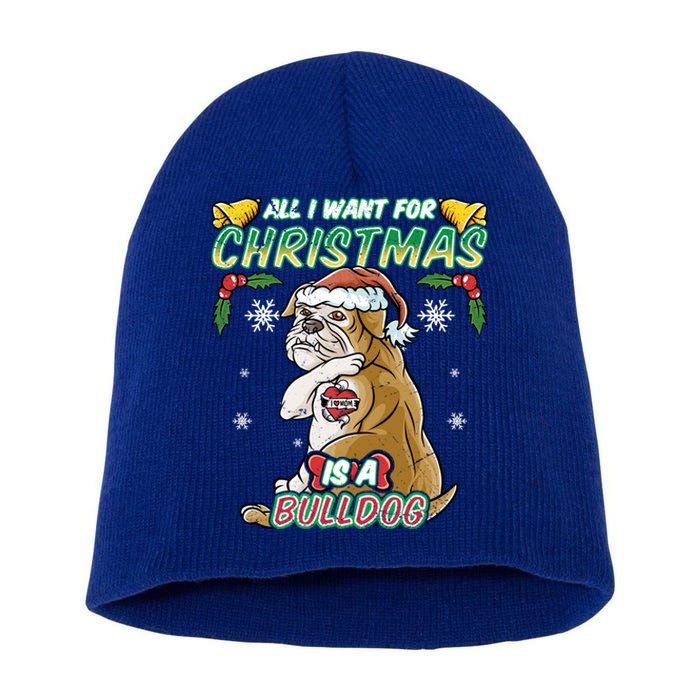 All I Want For Christmas Is A Bulldog Santa Claus Dog Xmas Gift Short Acrylic Beanie