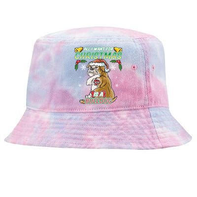 All I Want For Christmas Is A Bulldog Santa Claus Dog Xmas Gift Tie-Dyed Bucket Hat