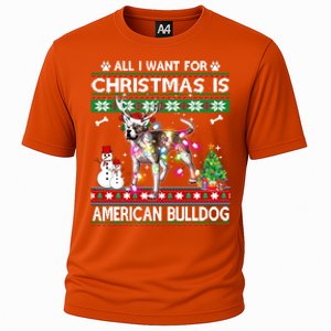 All I Want For Christmas Is American Bulldog Dog Xmas Gift Cooling Performance Crew T-Shirt