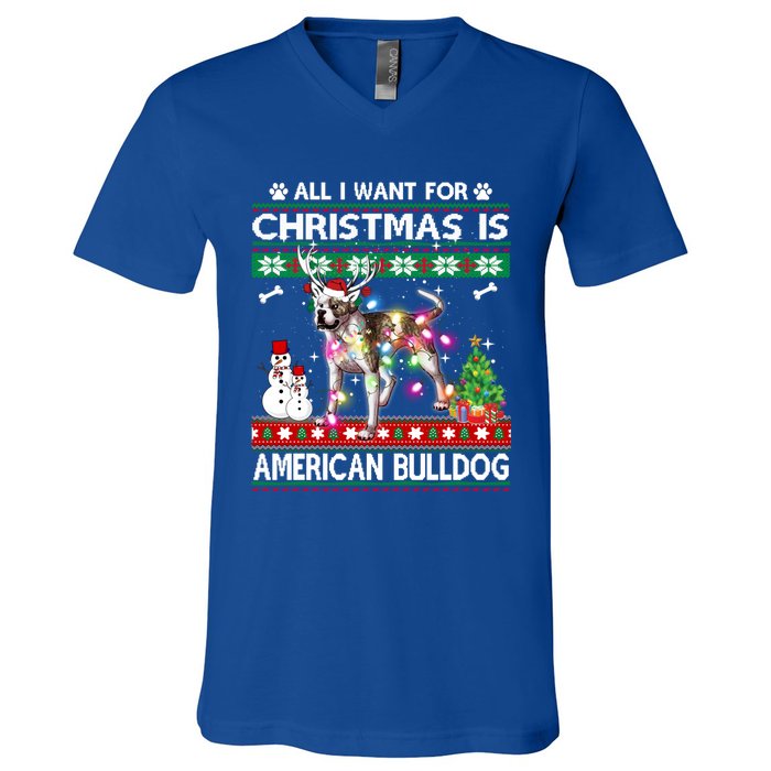 All I Want For Christmas Is American Bulldog Dog Xmas Gift V-Neck T-Shirt