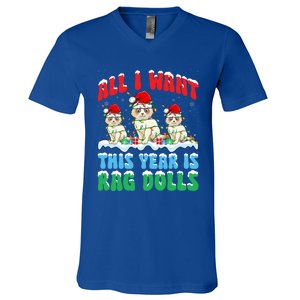 All I Want This Year Is Ragdoll Cat Wearing Christmas Hat Gift V-Neck T-Shirt