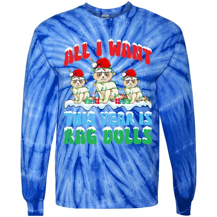 All I Want This Year Is Ragdoll Cat Wearing Christmas Hat Gift Tie-Dye Long Sleeve Shirt