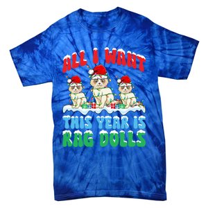 All I Want This Year Is Ragdoll Cat Wearing Christmas Hat Gift Tie-Dye T-Shirt