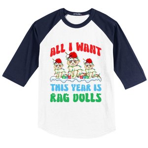 All I Want This Year Is Ragdoll Cat Wearing Christmas Hat Gift Baseball Sleeve Shirt