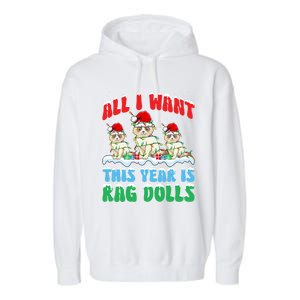 All I Want This Year Is Ragdoll Cat Wearing Christmas Hat Gift Garment-Dyed Fleece Hoodie