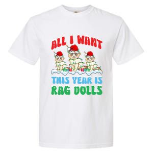 All I Want This Year Is Ragdoll Cat Wearing Christmas Hat Gift Garment-Dyed Heavyweight T-Shirt