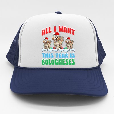 All I Want This Year Is Bolognese Dog Wearing Christmas Hat Gift Trucker Hat