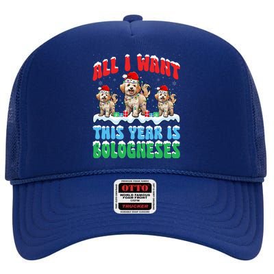 All I Want This Year Is Bolognese Dog Wearing Christmas Hat Gift High Crown Mesh Back Trucker Hat