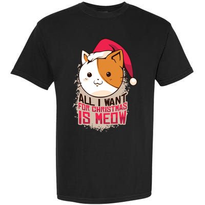 All I Want For Christmas Is Meow Funny Cat Gift Garment-Dyed Heavyweight T-Shirt