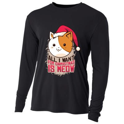 All I Want For Christmas Is Meow Funny Cat Gift Cooling Performance Long Sleeve Crew