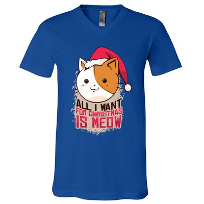 All I Want For Christmas Is Meow Funny Cat Gift V-Neck T-Shirt