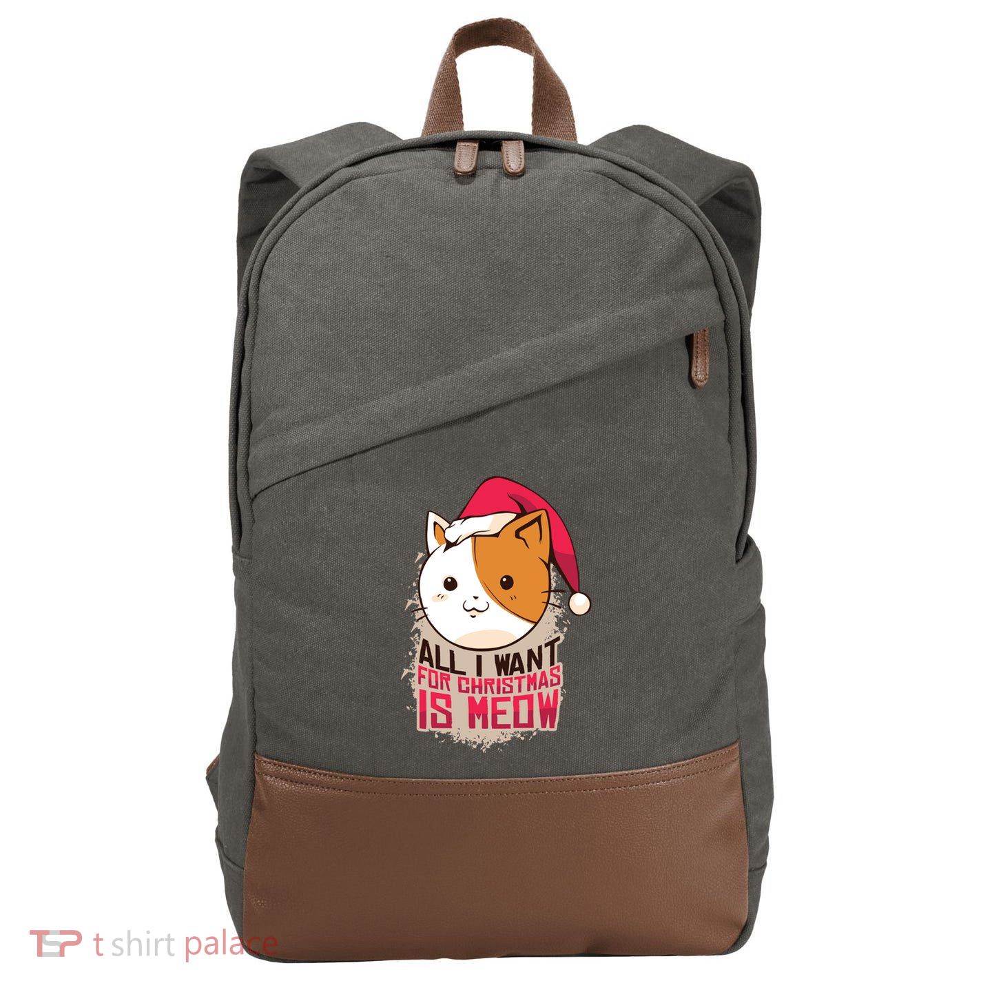 All I Want For Christmas Is Meow Funny Cat Gift Cotton Canvas Backpack
