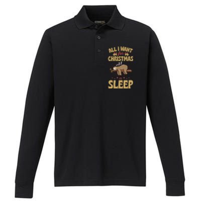 All I Want For Christmas Is Sleep Funny Cute Sloth Lover Nap Gift Performance Long Sleeve Polo