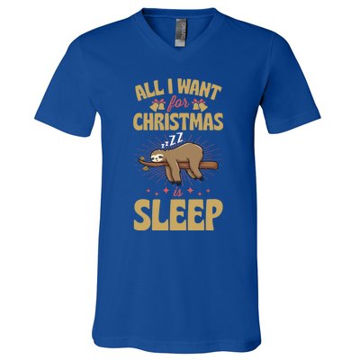 All I Want For Christmas Is Sleep Funny Cute Sloth Lover Nap Gift V-Neck T-Shirt