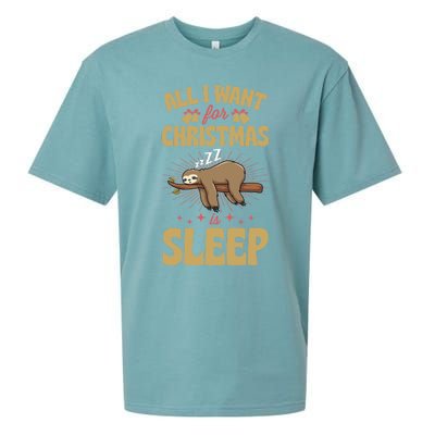 All I Want For Christmas Is Sleep Funny Cute Sloth Lover Nap Gift Sueded Cloud Jersey T-Shirt