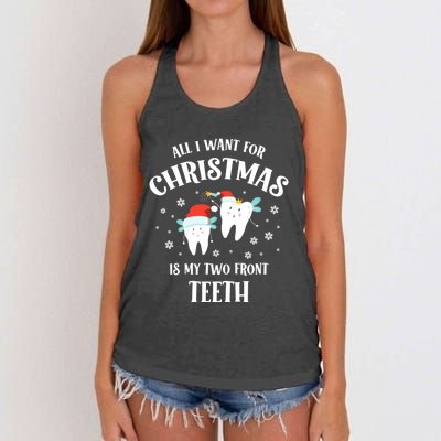 All I Want For Christmas Is My Two Front Teeth Funny Dentist Gift Women's Knotted Racerback Tank